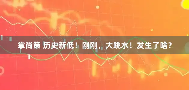 掌尚策 历史新低！刚刚，大跳水！发生了啥？
