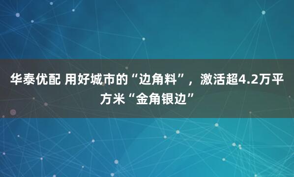 华泰优配 用好城市的“边角料”，激活超4.2万平方米“金角银边”