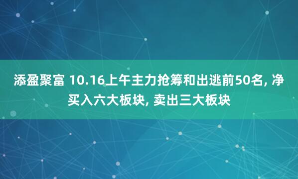 添盈聚富 10.16上午主力抢筹和出逃前50名, 净买入六大板块, 卖出三大板块